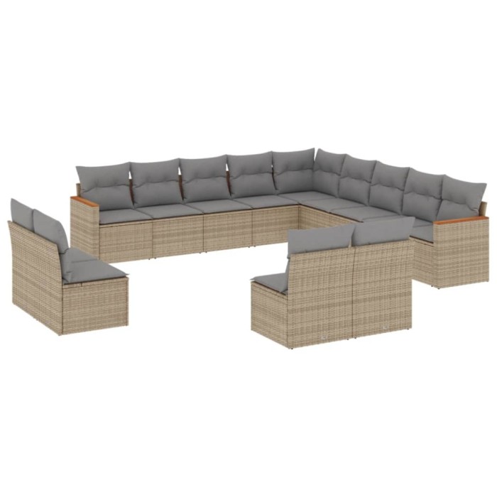 Set canapele de gradina, 13 piese, cu perne, bej, poliratan