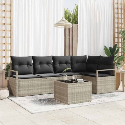 vidaXL Set de canapele pentru grădină 6 pcs Gri deschis Rattan poli 3346392 foto