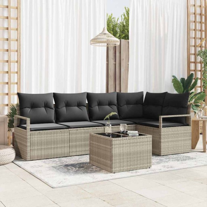 vidaXL Set de canapele pentru grădină 6 pcs Gri deschis Rattan poli 3346392