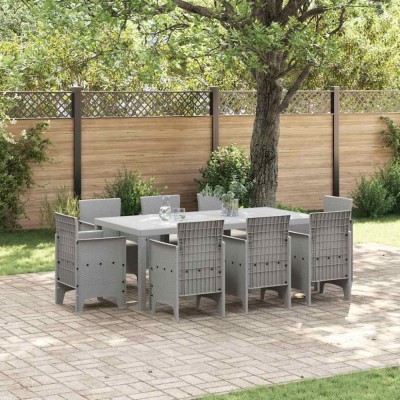 vidaXL Set de masă pentru grădină 9 pcs Gri deschis Ratan Polt 3378591 foto