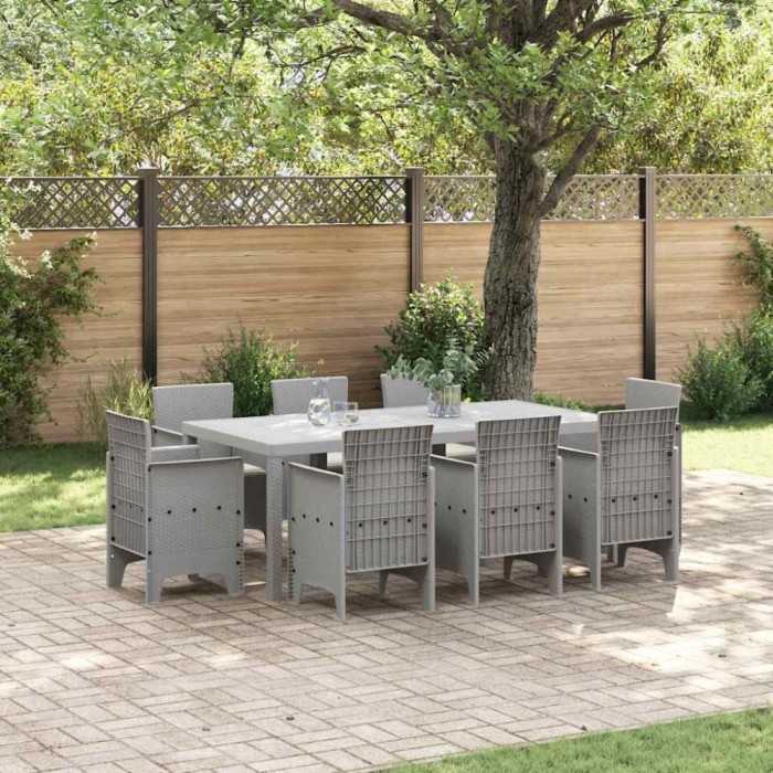 vidaXL Set de masă pentru grădină 9 pcs Gri deschis Ratan Polt 3378591