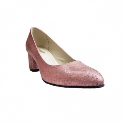 Pantofi eleganti dama, roz cu sclipici, din piele naturala box, toc 5 cm - NA74ROZ3 foto