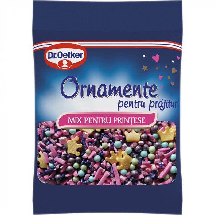 Ornamente Colorate pentru Prajituri DR. OETKER, Zahar, 30 g, Mix pentru Printese, Ornamente de Zahar, Ornamente pentru Deserturi, Coronite de Zahar pe