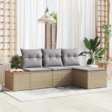 Set de Canapea de 4 Piese cu Perne Bej din Poli Ratan Acacia