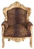 Fotoliu baroc din lemn masiv auriu cu tapiterie leopard CAT588A16, Fotolii