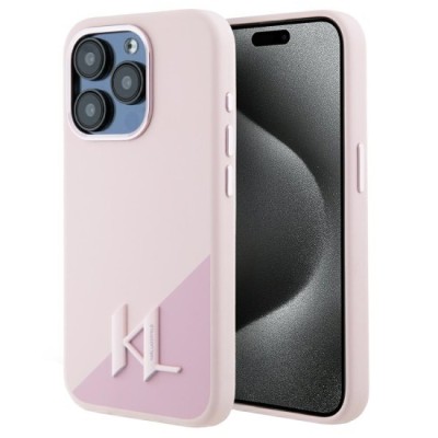 Husa pentru iPhone 15 Pro Max - Karl Lagerfeld Silicone MagSafe (KLHMP15XSCMKMPCP) - Pink Shadow Metal Initial foto