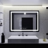 Cumpara ieftin Oglinda LED Rama Neagra Senzor MotionGlow Incanto Sistem Dezaburire Ceas Rama Neagra 80x60 cm Lumina Rece/Calda/Neutra Dimabila, colectia Marcello Fun