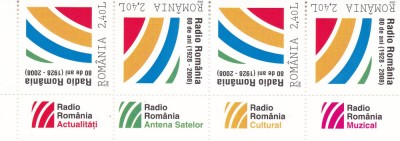 2008 LP 1820 -80 ANI SOC. ROMANA RADIODIFUZIUNE STRAIF 4 TIMBRE +4 TABS-URI MNH foto