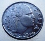 1.784 ITALIA WWII VITTORIO EMANUELE III 20 CENTESIMI 1943 R MAGNETIC, Europa