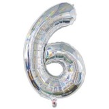 Balon Petrecere Folie Argintie Holografică Număr 6, CMCLASS