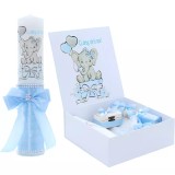 Cumpara ieftin Set Cutie Trusou cu Lumanare, 9 Piese, &quot;Cu drag de la nasi&quot;, Bleu, Elefant - TB195