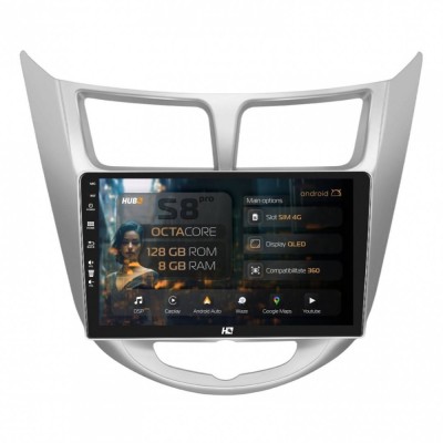 Navigatie Hyundai Accent (2011-2016) 8GB RAM Android 13 Octacore Slot Sim 4G DSP GPS Wi-FI Carplay Android Auto USB Bluetooth Waze Touchscreen 9 Inch foto