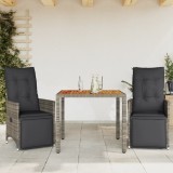 Set bistro de grădină cu perne, 3 piese, gri, poliratan