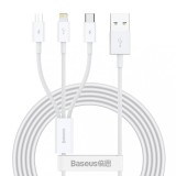 CABLU alimentare si date Baseus Superior Series, pt. smartphone, USB la Micro-USB + Lightning Iphone + USB Type-C 3.5A, 1.5m, alb &quot;CAMLTYS-02&quot; (timbru