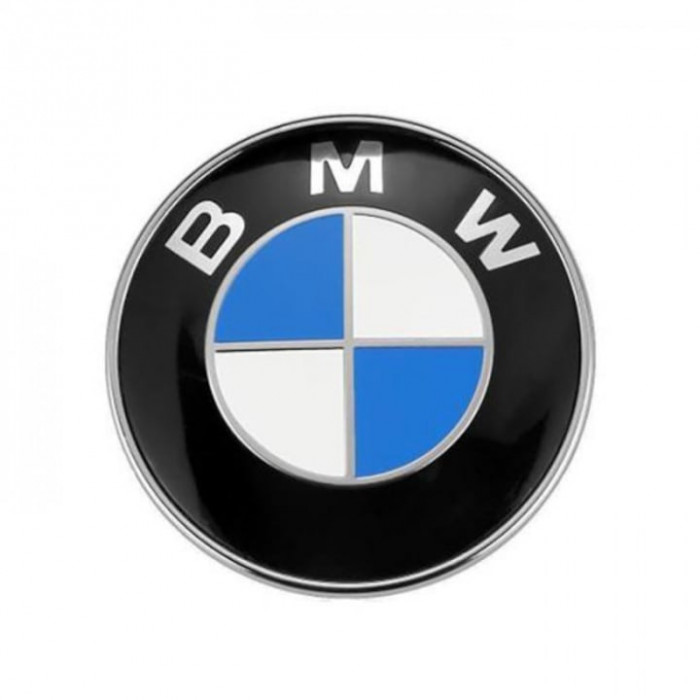 Emblema BMW, montaj pe capota sau portbagaj, 82mm, alb/albastru