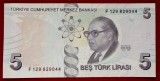 Turcia 5 Lire (2009) UNC - Bancnota NeCirculata Lira Turceasca