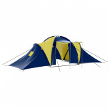 Cort camping material textil, 9 persoane, albastru si galben GartenMobel Dekor, vidaXL