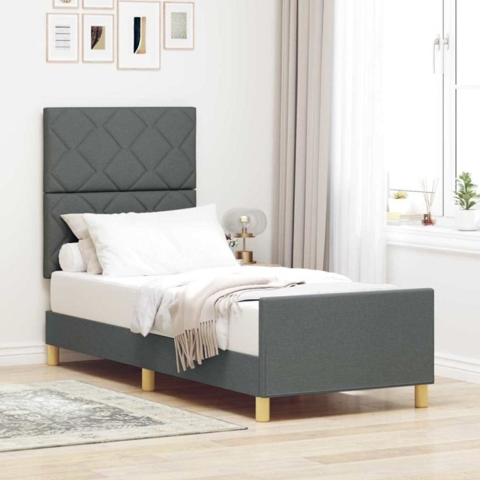 vidaXL Cadru de pat cu headboard Gri &icirc;nchis 80 x 200 cm țesătură 3344761