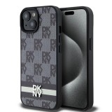 Husa pentru Apple iPhone 15 Plus, DKNY, Checkered Mono Pattern &amp; Printed Stripes, Neagra