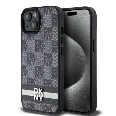Husa pentru Apple iPhone 15 Plus, DKNY, Checkered Mono Pattern &amp;amp; Printed Stripes, Neagra foto