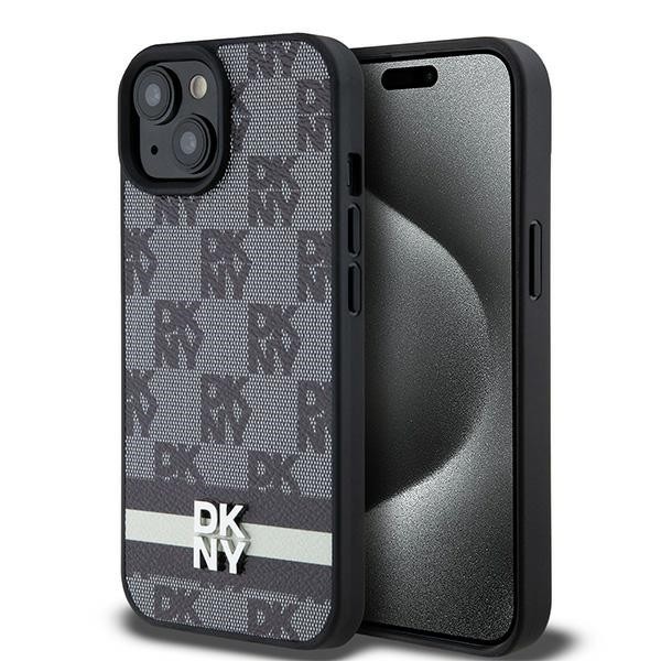 Husa pentru Apple iPhone 15 Plus, DKNY, Checkered Mono Pattern &amp; Printed Stripes, Neagra