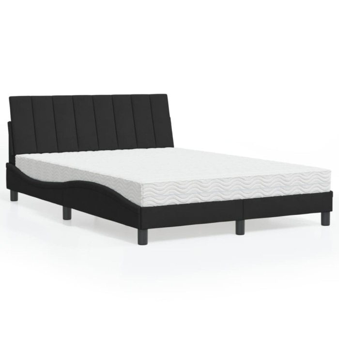 vidaXL Pat cu saltea, Hanko, negru, 140x200 cm, catifea 3208600