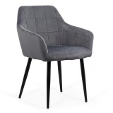 scaun dining din catifea gri cu picioare metalice negre Buc 260