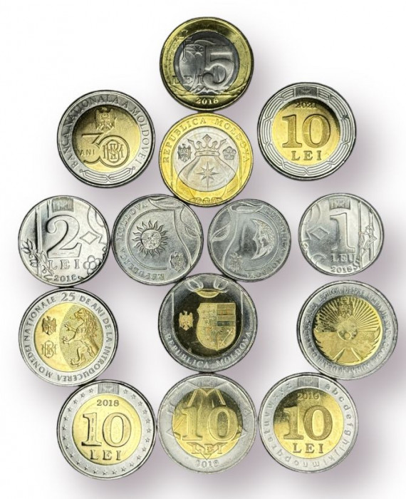 MOLDOVA LOT / SET ( 7 buc ) 1 + 2 + 5 + 2 X 10 LEI 2018 + 10 LEI 2019 + 10 LEI 2021 UNC