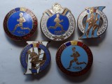 ROMANIA - LOT 5 INSIGNE SPARTACHIADA TINERETULUI 1952 + 1956 + 1958 + 1959 + 1963, IM 1.266
