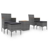 Set mobilier bistro gradina 5 piese gri poliratan/lemn acacia