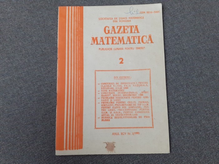 GAZETA MATEMATICA NR 2 /1990 RF3
