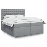 Cumpara ieftin Pat box spring cu saltea, gri deschis, 200x200 cm, textil