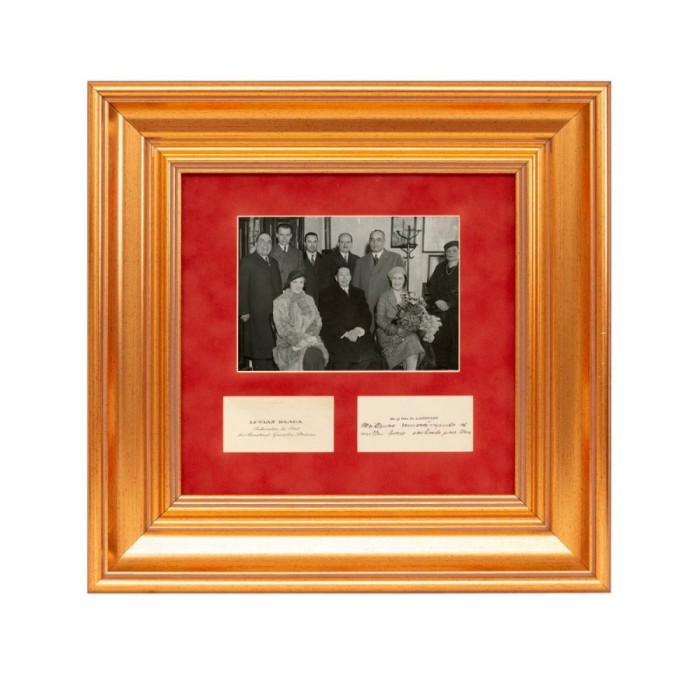 Nicolae Titulescu, Lucian Blaga, Filip Lahovary, fotografie de epocă + două cărți de vizită