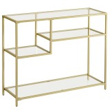 VASAGLE Masa de intrare, cu rafturi asimetrice, blat din sticla securizata, cadru metalic, 35x100x80cm, auriu Household NewTrend