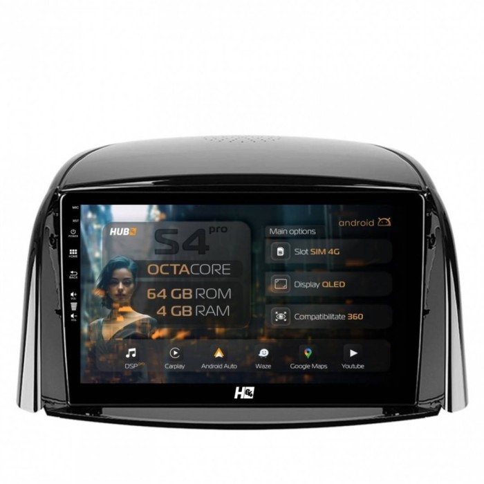 Navigatie Renault Koleos (2009-2016) 4GB RAM Android 13 Octacore Slot Sim 4G DSP GPS Wi-FI Carplay Android Auto USB Bluetooth Waze Touchscreen 9 inch