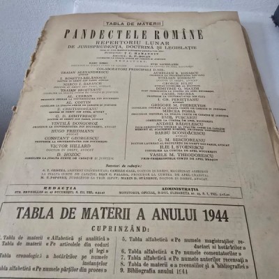 Pandectele Romane Tabla de Materii a anului 1944 foto