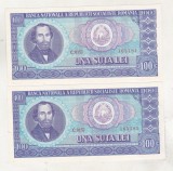 Bnk bn Romania 100 lei 1966 unc - x2 consecutive