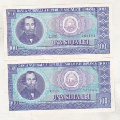 bnk bn Romania 100 lei 1966 unc - x2 consecutive