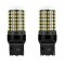 Set 2 becuri auto LED, T20, W21W, WY21W, 7440, 144 leduri, lumina alba rece, 12V, BZRSH, marsarier, lumini de zi, daylight, soclu T20