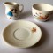 Lot miniaturi ceramica 6 piese: 3 farfurii, 1 ceasca, 2 vase, cca 3 cm