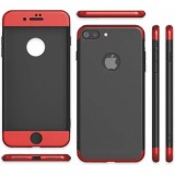Husa Magnetica 360 Apple iPhone 8 Plus, Sticla Securizata, Metal, Negru/Rosu, Anti-soc, Anti-zgarieturi