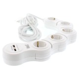 Prelungitor reglabil Well cu 5 prize și 2 USB, 3 m
