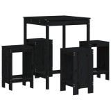 Set mobilier bar de gradina, 5 piese, negru, lemn masiv de pin