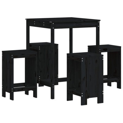 Set mobilier bar de gradina, 5 piese, negru, lemn masiv de pin foto