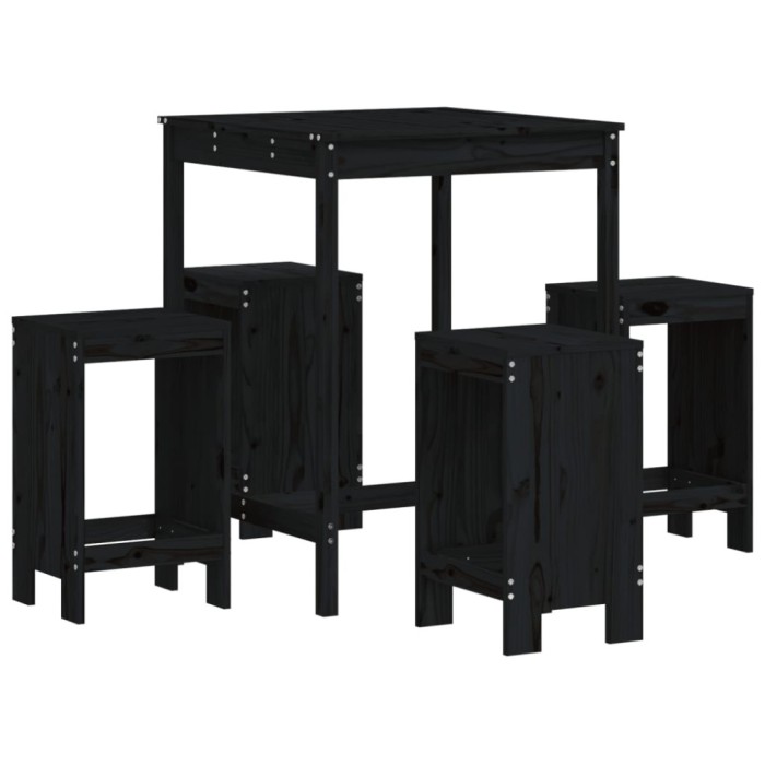 Set mobilier bar de gradina, 5 piese, negru, lemn masiv de pin