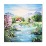 Cumpara ieftin Tablou pictat manual, Peisaj din natura, 40x40cm ulei pe panza, Romeo Coroi