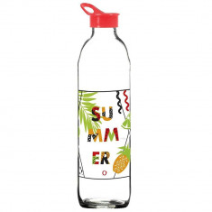 Sticla pentru apa Pufo Summer din sticla cu capac, pentru apa, limonada sau suc, 1 L, transparent
