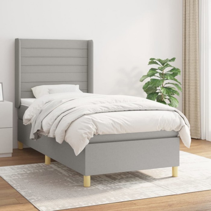vidaXL Pat box spring cu saltea, gri deschis, 90x200 cm, textil 3132041