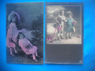 HOPCT 1776 COPII--ROMANTICA-FRANTA-LOT 2 CARTI POSTALE VECHI-NECIRCULATE foto