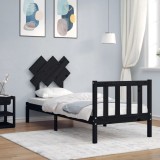 Cadru de pat cu tăblie Small Single, negru, lemn masiv